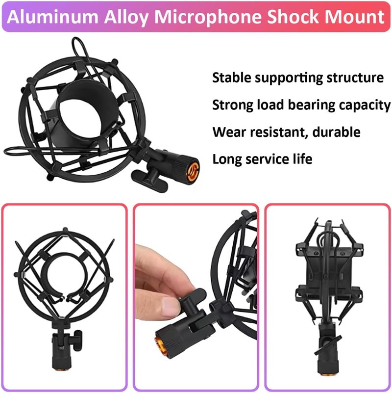 LKRXW 48-53mm Microphone Shock Mount Anti Vibration Mic Suspension Mount Aluminum Alloy Condenser Microphones Holder Clip with Metal Screw Adapter Isolation Absorber Studio - Image 2